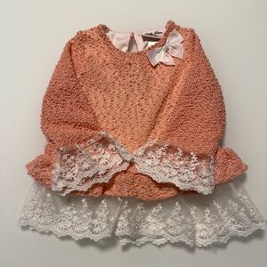 💥4/$20💥 Little Lass Peach Textured Dress with White Ribbon 24 Months